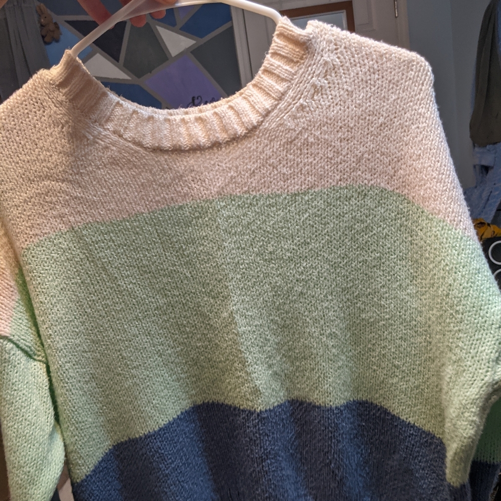 Three color striped sweater